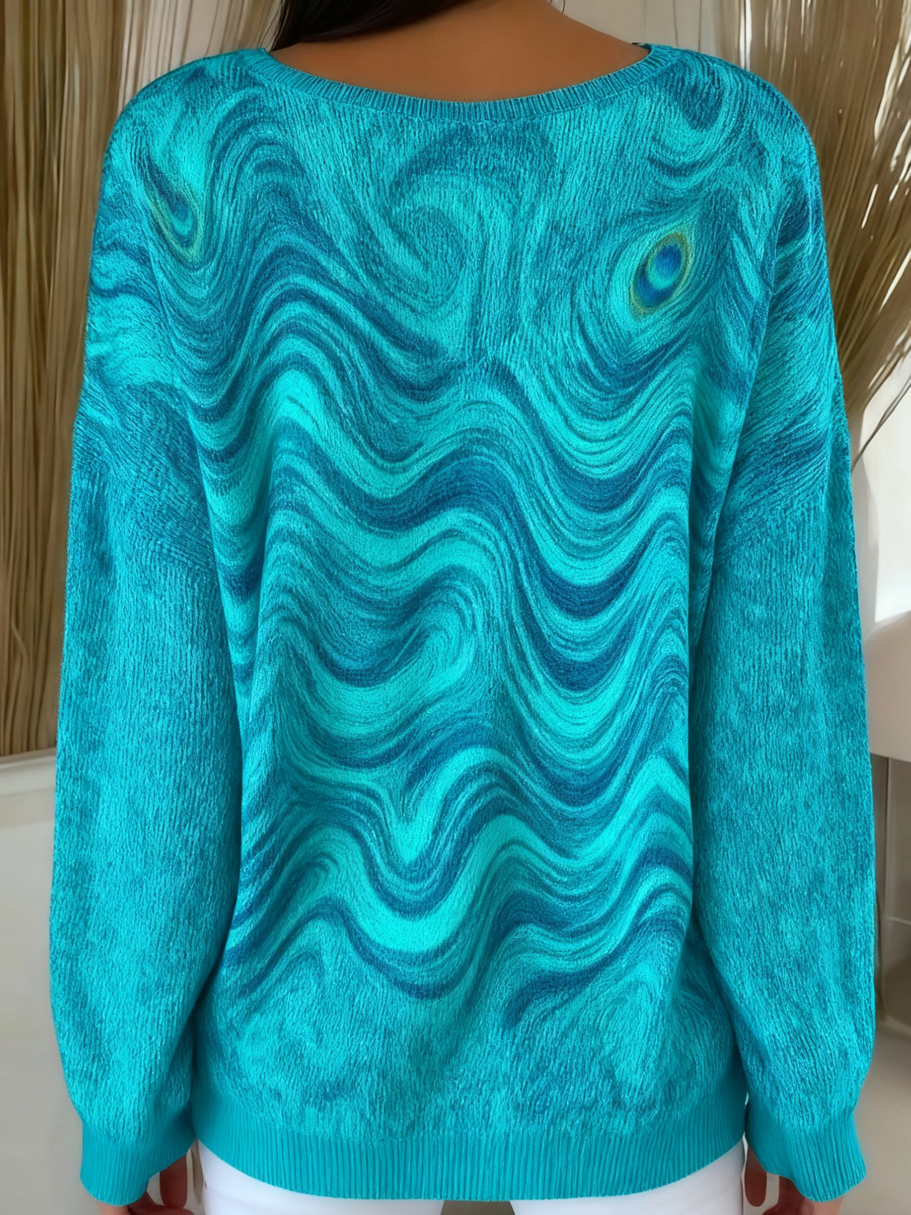 Pulls Décontracté Ombre Printemps / Automne Polyester Col V Quotidien Manches Longues Régulier Régulier pour Femmes