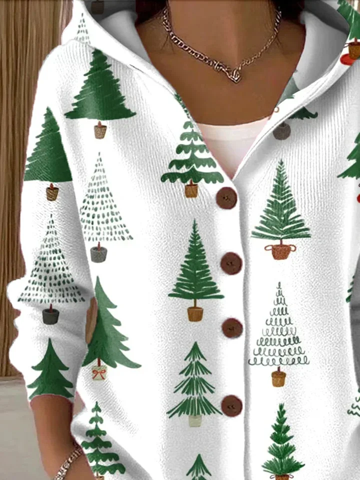 Cardigans Décontracté Printemps / Automne Sapin de Noël Polyester Sweat-shirt à Capuche Micro-élasticité Coupe Régulière Manches Longues Régulier pour Femmes