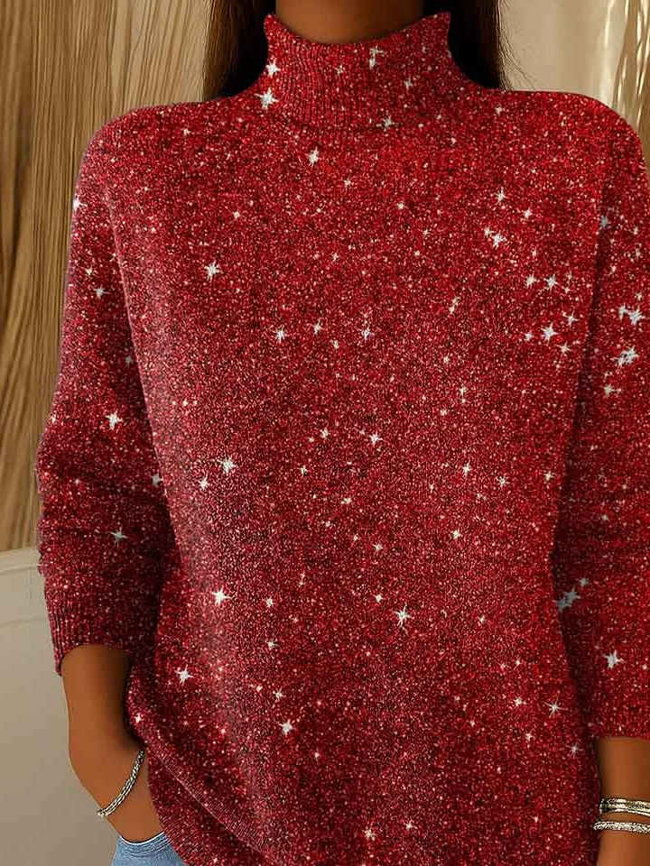 Pulls Rétro Printemps / Automne Noël Polyester Imprimé Ample Col Roulé Régulier Régulier pour Femmes