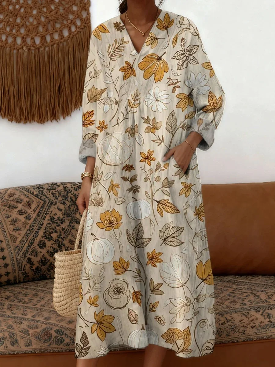 Femmes Géométrique Couleur 1 Col V Confortable Robe Maxi Rétro