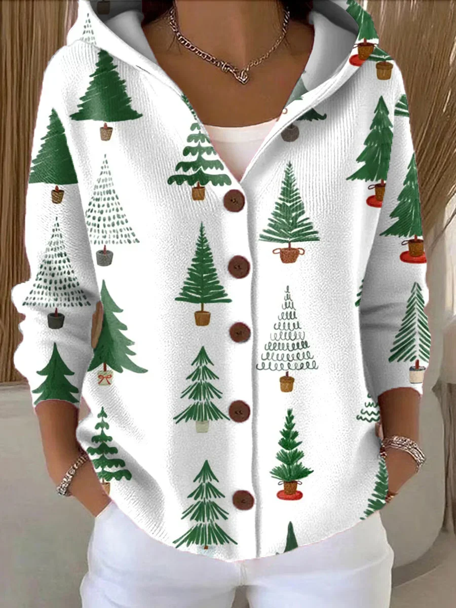 Cardigans Décontracté Printemps / Automne Sapin de Noël Polyester Sweat-shirt à Capuche Micro-élasticité Coupe Régulière Manches Longues Régulier pour Femmes