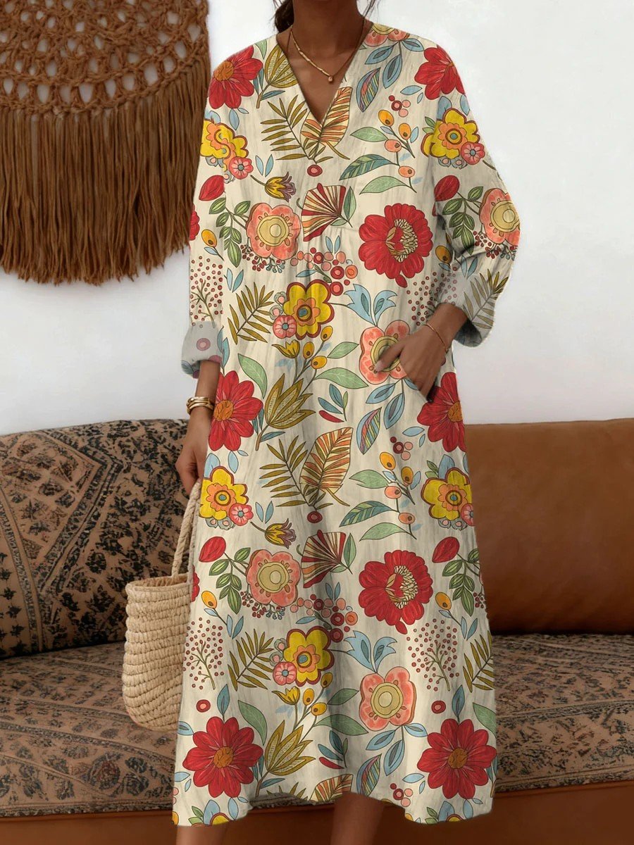 Femmes Géométrique Couleur 1 Col V Confortable Robe Maxi Rétro