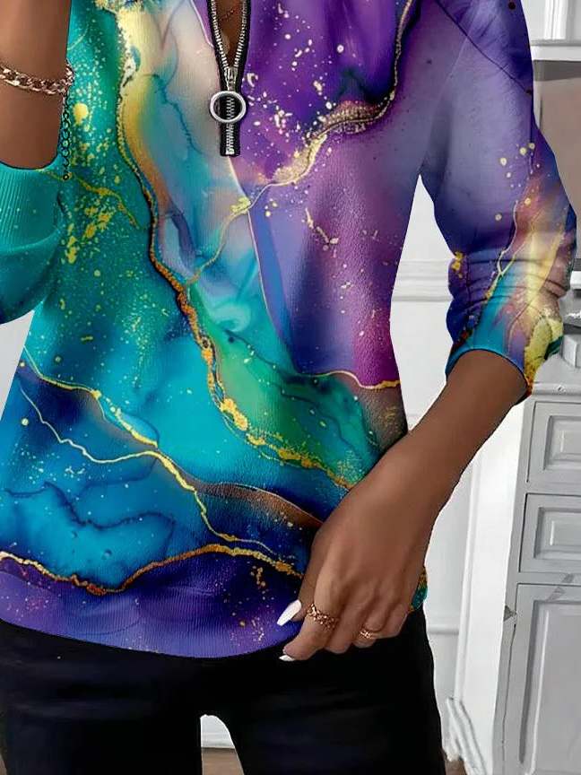 Sweat-shirts Décontracté Abstrait Printemps / Automne Polyester Zip Naturel Quotidien Régulier Régulier pour Femmes
