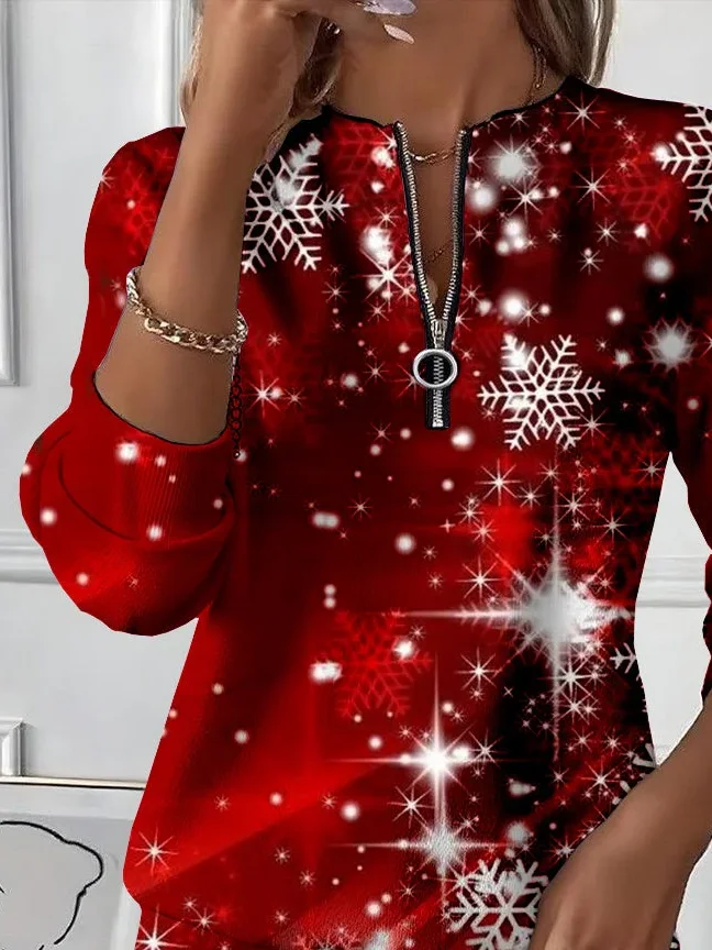 Sweat-shirts Décontracté Printemps / Automne Noël Micro-élasticité Quotidien Manches Longues Col Rond Droit Régulier pour Femmes