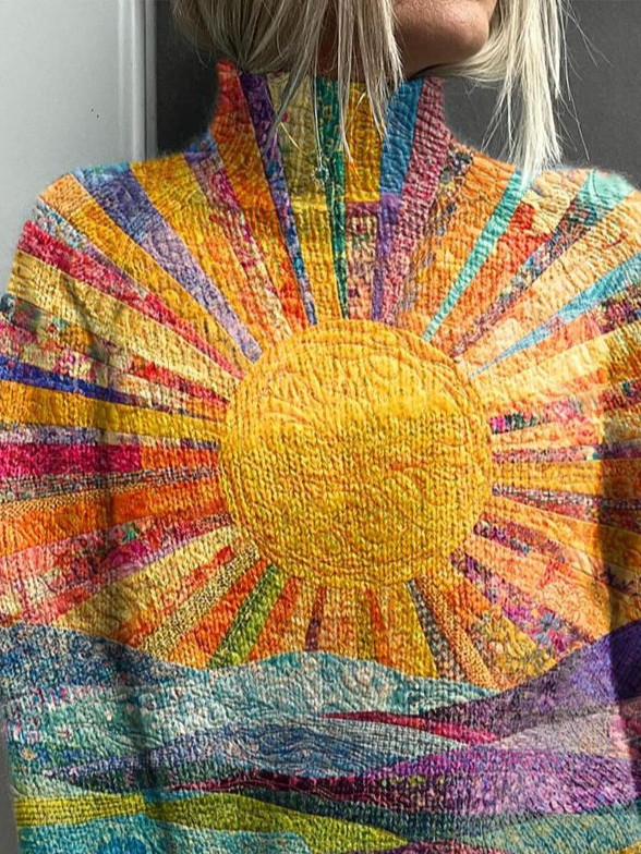 Pulls Femmes Décontracté Abstrait Printemps / Automne Imprimé Quotidien Ample Col Roulé Droit Élasticité moyenne