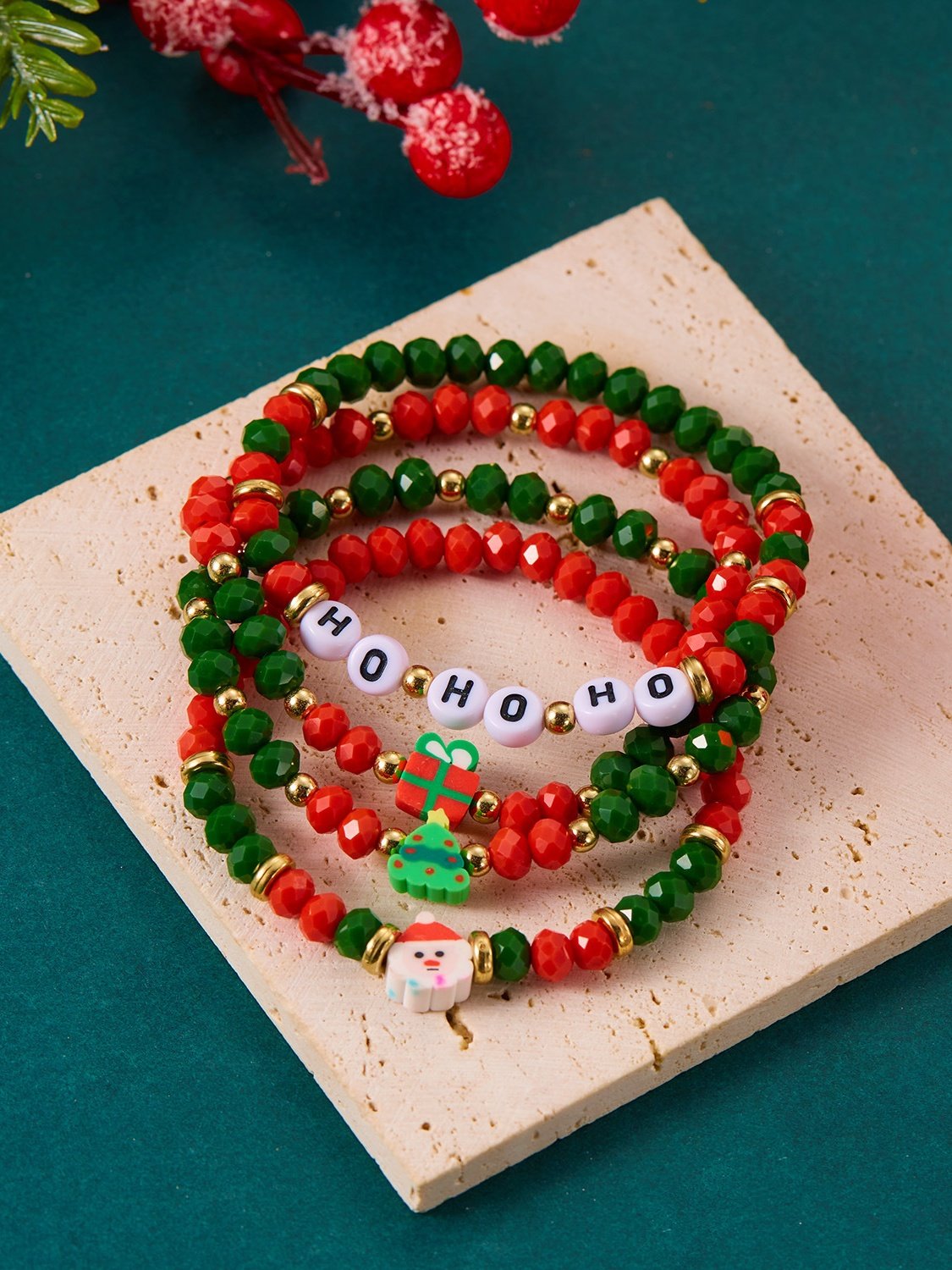 Bracelets Nerveux Flocon de Neige Toutes Les Saisons Tressé Vacances en Bois Noël multicouche Bracelet pour Femmes
