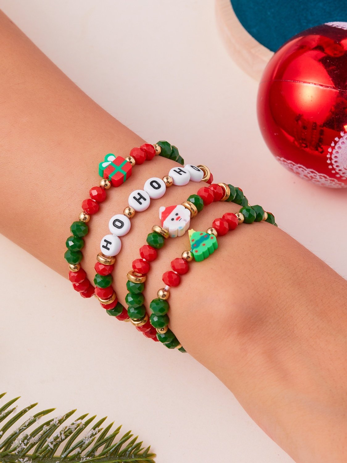 Bracelets Nerveux Flocon de Neige Toutes Les Saisons Tressé Vacances en Bois Noël multicouche Bracelet pour Femmes