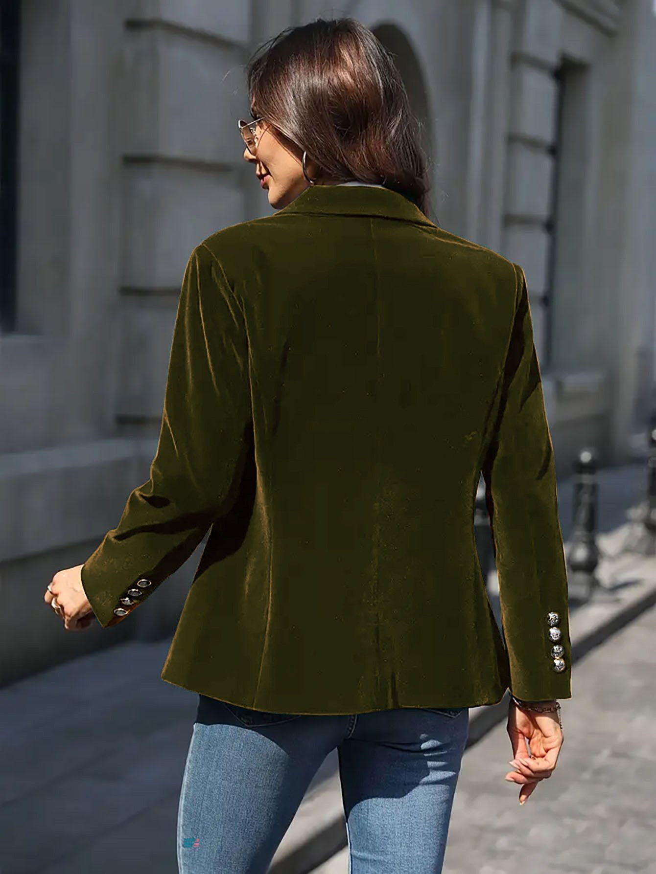 Micro-élasticité à Col Revers Manches Longues Boutons Régulier Plain Blazer Joint Fendu pour Femmes