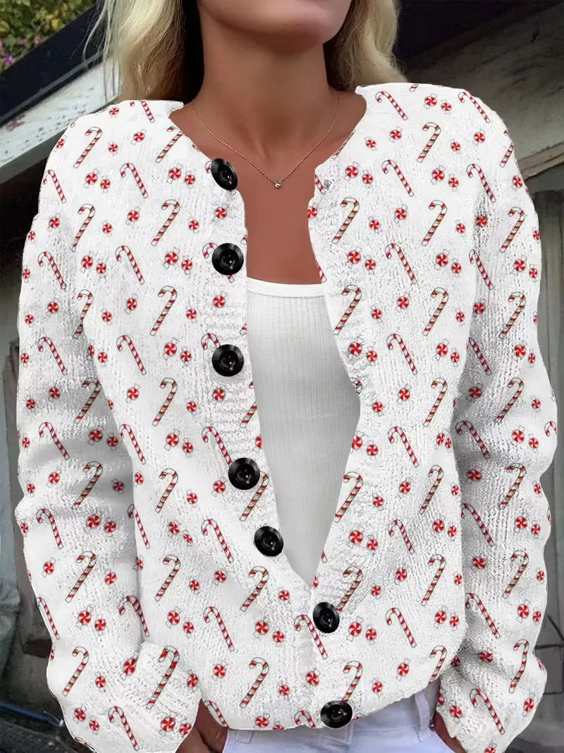 Cardigans Rétro Printemps / Automne Noël Boucle Coupe Régulière Col Rond Régulier Droit Élasticité moyenne pour Femmes