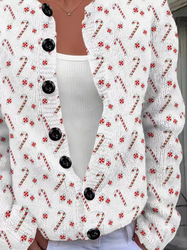 Cardigans Rétro Printemps / Automne Noël Boucle Coupe Régulière Col Rond Régulier Droit Élasticité moyenne pour Femmes