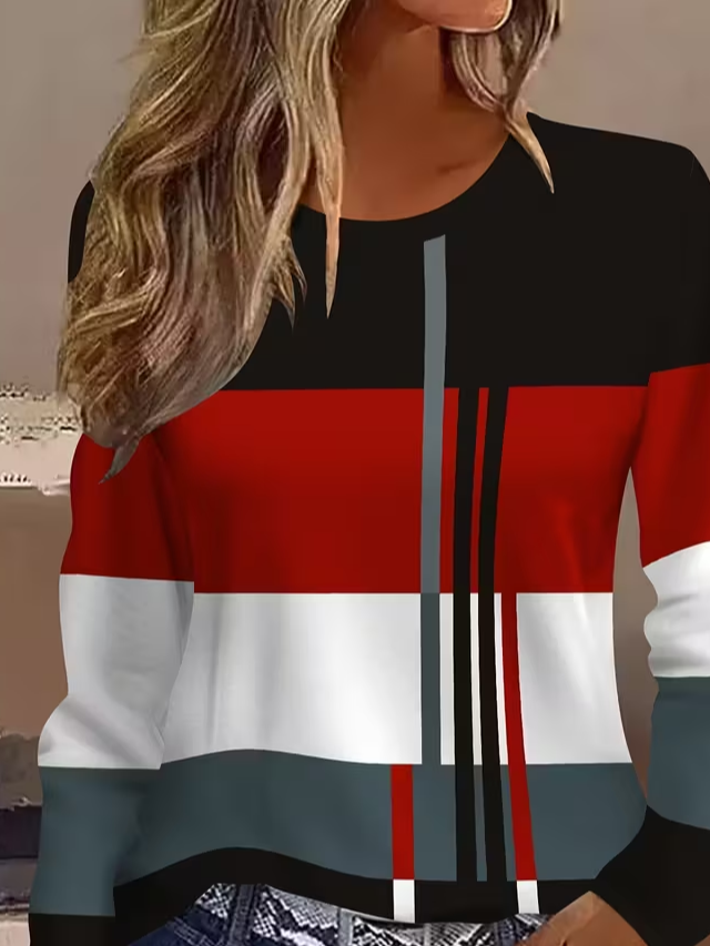 T-shirts Décontracté Abstrait Printemps / Automne Imprimé Micro-élasticité Quotidien Ample Jersey Manches Longues pour Femmes