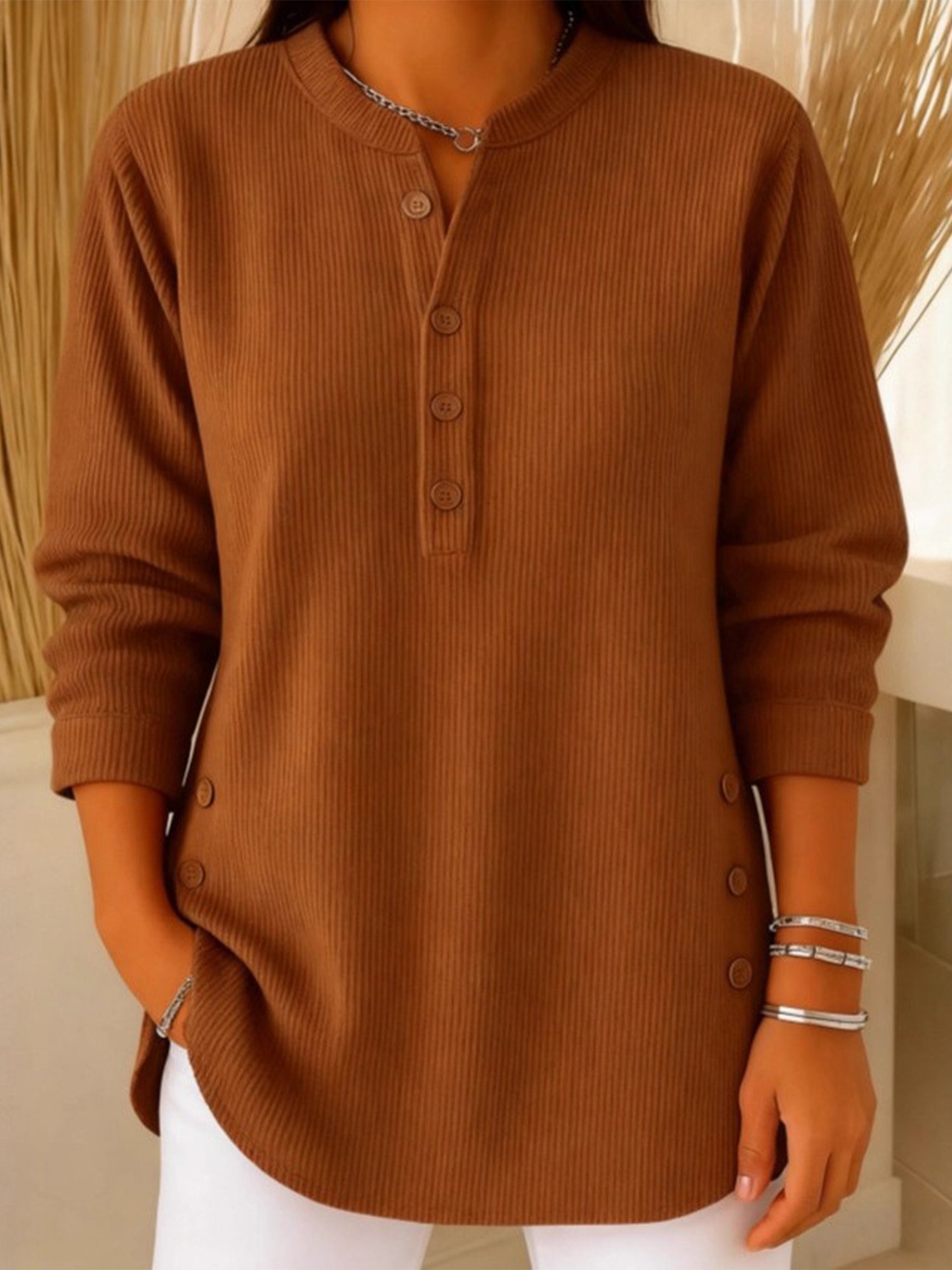 Blouses Femmes Décontracté Plain Printemps / Automne Col Montant Aucune élasticité Ample Régulier Droit Régulier
