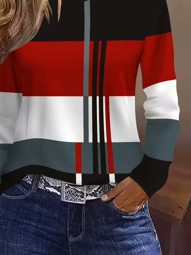 T-shirts Décontracté Abstrait Printemps / Automne Imprimé Micro-élasticité Quotidien Ample Jersey Manches Longues pour Femmes