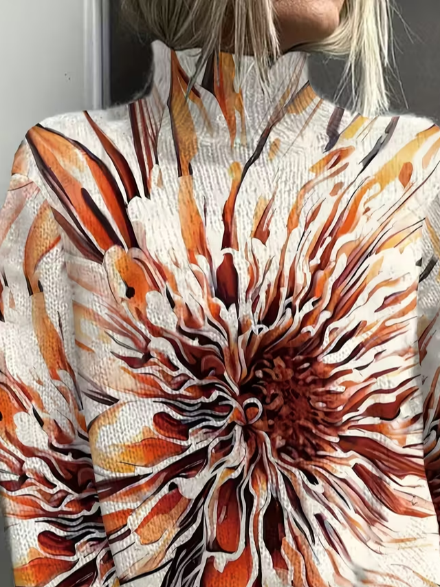 Pulls Femmes Décontracté Abstrait Printemps / Automne Polyester Quotidien Ample Col Roulé Droit Élasticité moyenne