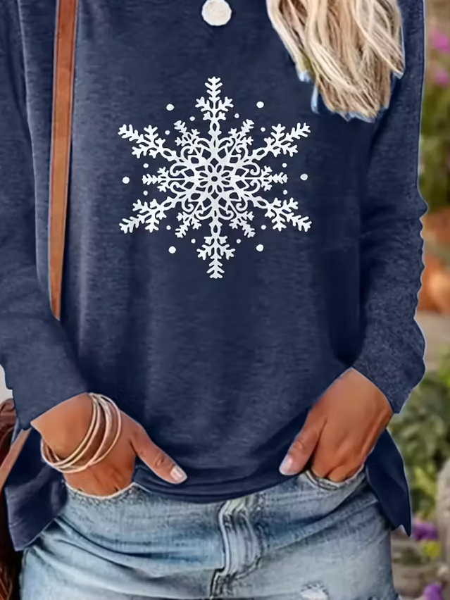 T-shirts Décontracté Printemps / Automne Flocon de Neige Imprimé Micro-élasticité Quotidien Ample Manches Longues Régulier pour Femmes