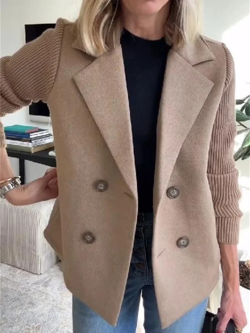 Micro-élasticité Col Châle Manches Longues Poids lourd Plain Veste en flanelle Manteau Joint Fendu pour Femmes