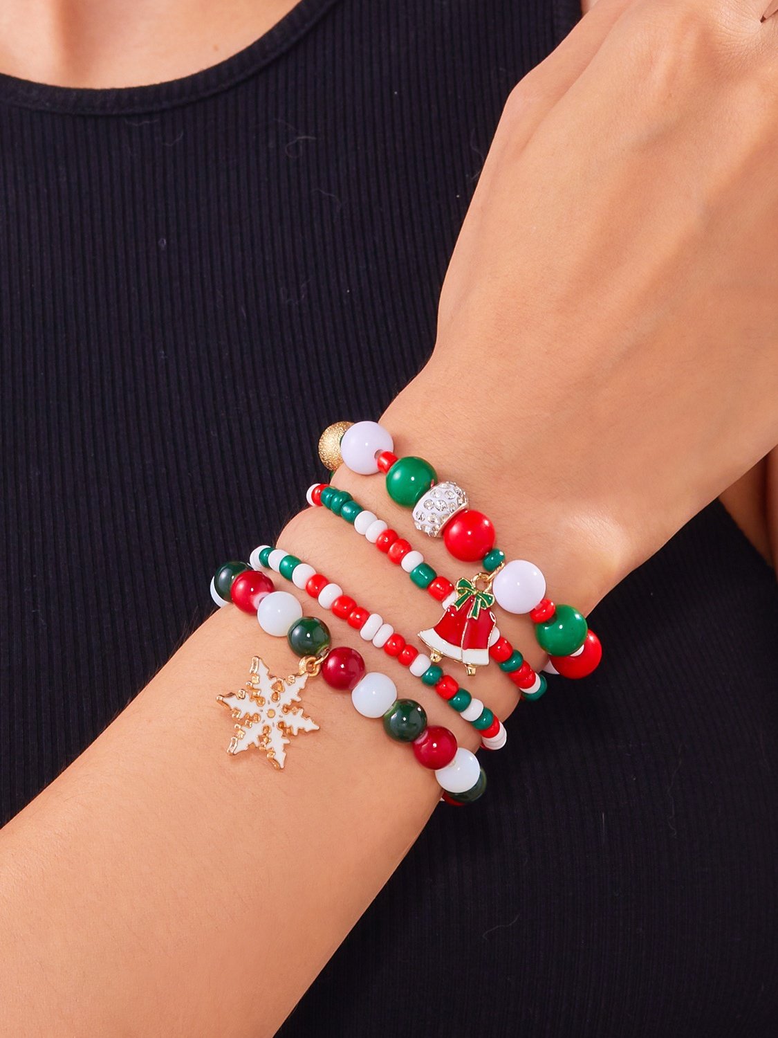 Bracelets Rétro Père Noël Toutes Les Saisons Roulotté Sortie Résine Cuir Noël multicouche Bracelet pour Femmes
