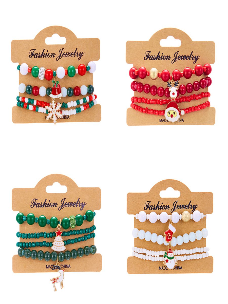 Bracelets Rétro Père Noël Toutes Les Saisons Roulotté Sortie Résine Cuir Noël multicouche Bracelet pour Femmes