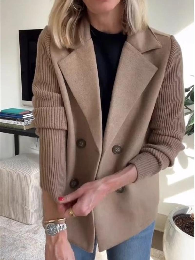 Micro-élasticité Col Châle Manches Longues Poids lourd Plain Veste en flanelle Manteau Joint Fendu pour Femmes