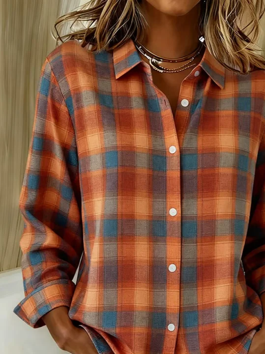 Chemises Décontracté Printemps / Automne Plaid Polyester Ample Boucle Manches régulières Col de Chemise T.-N.-L. pour Femmes