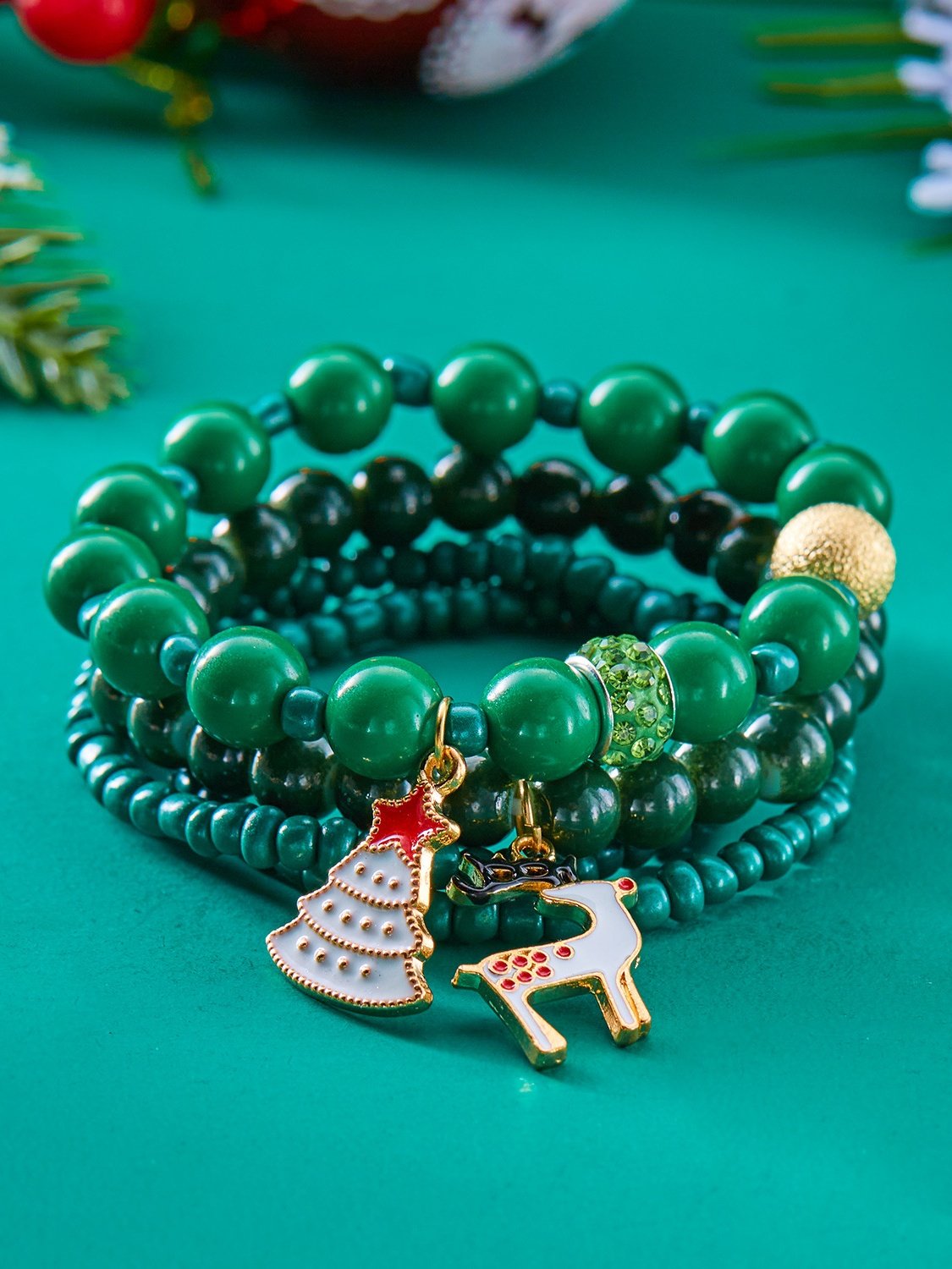 Bracelets Rétro Père Noël Toutes Les Saisons Roulotté Sortie Résine Cuir Noël multicouche Bracelet pour Femmes