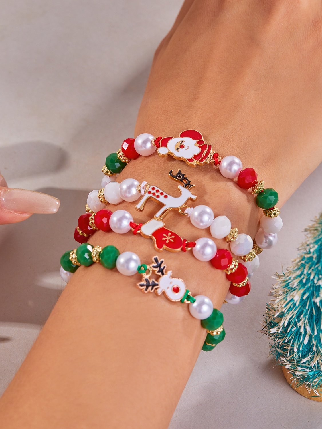 Bracelets Décontracté Plain Toutes Les Saisons Joint Fendu Faire la navette Noël multicouche Bracelet Céramique pour Femme