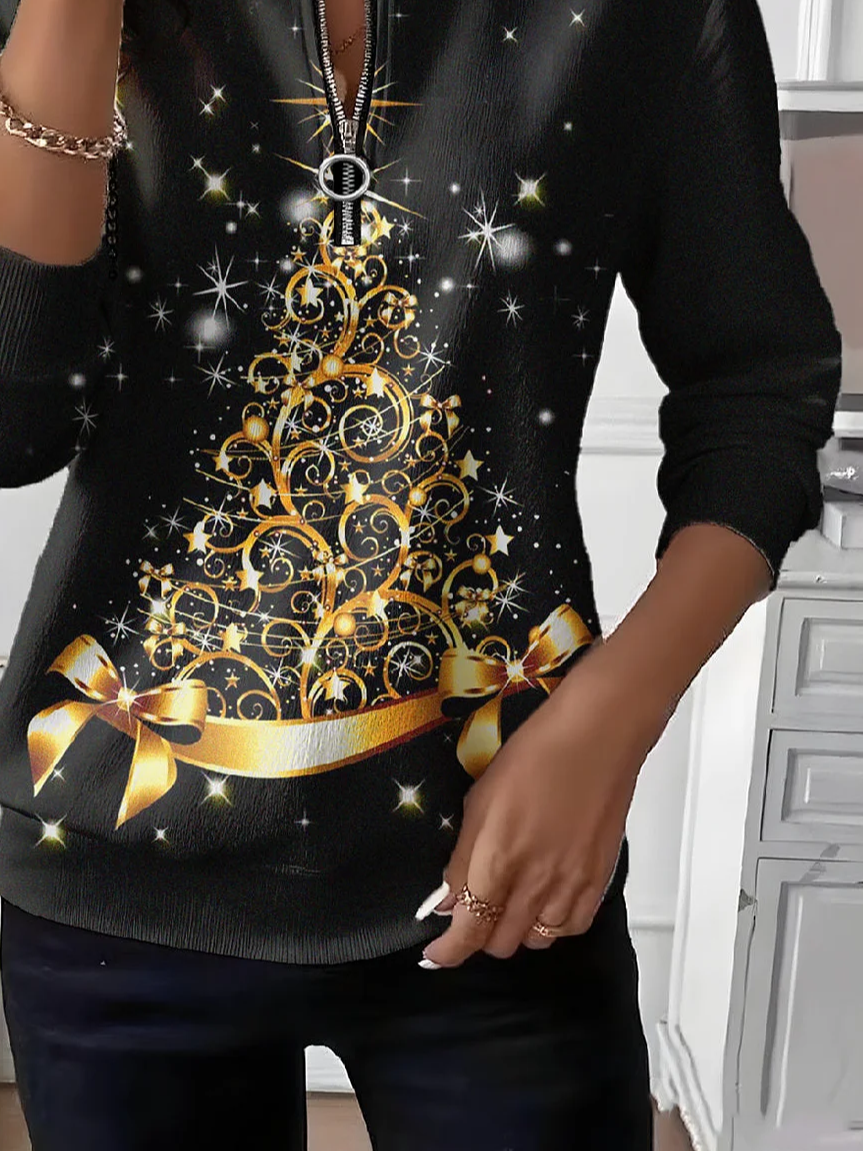 Sweat-shirts Décontracté Printemps / Automne Noël Zip Naturel Micro-élasticité Ample Col Rond T.-N.-L. pour Femmes