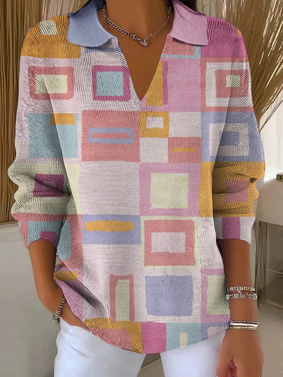 Pulls Femmes Géométrique Décontracté Hiver Polyester Col V Poids lourd Domestique Ample Régulier