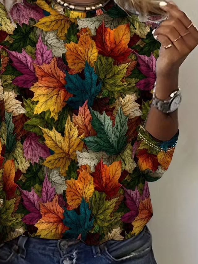 T-shirts Décontracté Printemps / Automne Feuille d'Érable Imprimé Quotidien Manches Longues Col Rond Régulier Régulier pour Femmes