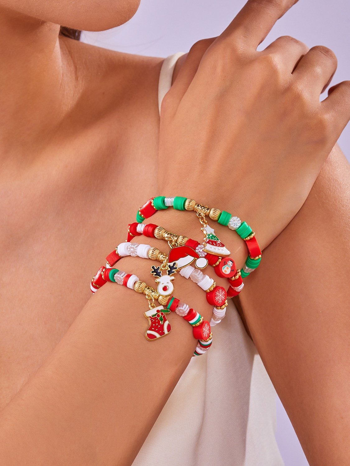 Bracelets Décontracté Plain Toutes Les Saisons Joint Fendu Faire la navette Noël multicouche Bracelet Céramique pour Femme