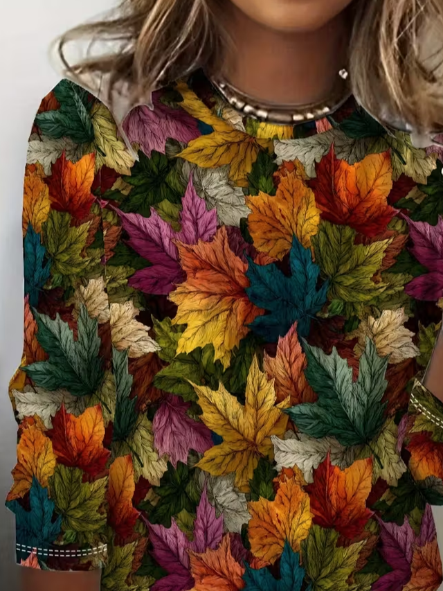 T-shirts Décontracté Printemps / Automne Feuille d'Érable Imprimé Quotidien Manches Longues Col Rond Régulier Régulier pour Femmes