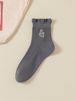Chaussettes Femmes Simple Motifs de broderie Toutes Les Saisons Coton Brodé Anti-bactérien Quotidien Chaussettes sur le mollet Régulier