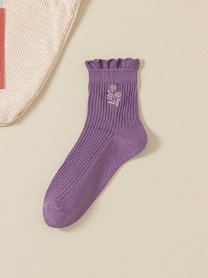 Chaussettes Femmes Simple Motifs de broderie Toutes Les Saisons Coton Brodé Anti-bactérien Quotidien Chaussettes sur le mollet Régulier