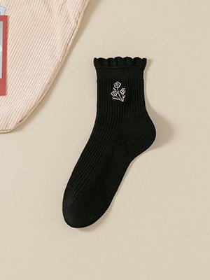 Chaussettes Femmes Simple Motifs de broderie Toutes Les Saisons Coton Brodé Anti-bactérien Quotidien Chaussettes sur le mollet Régulier