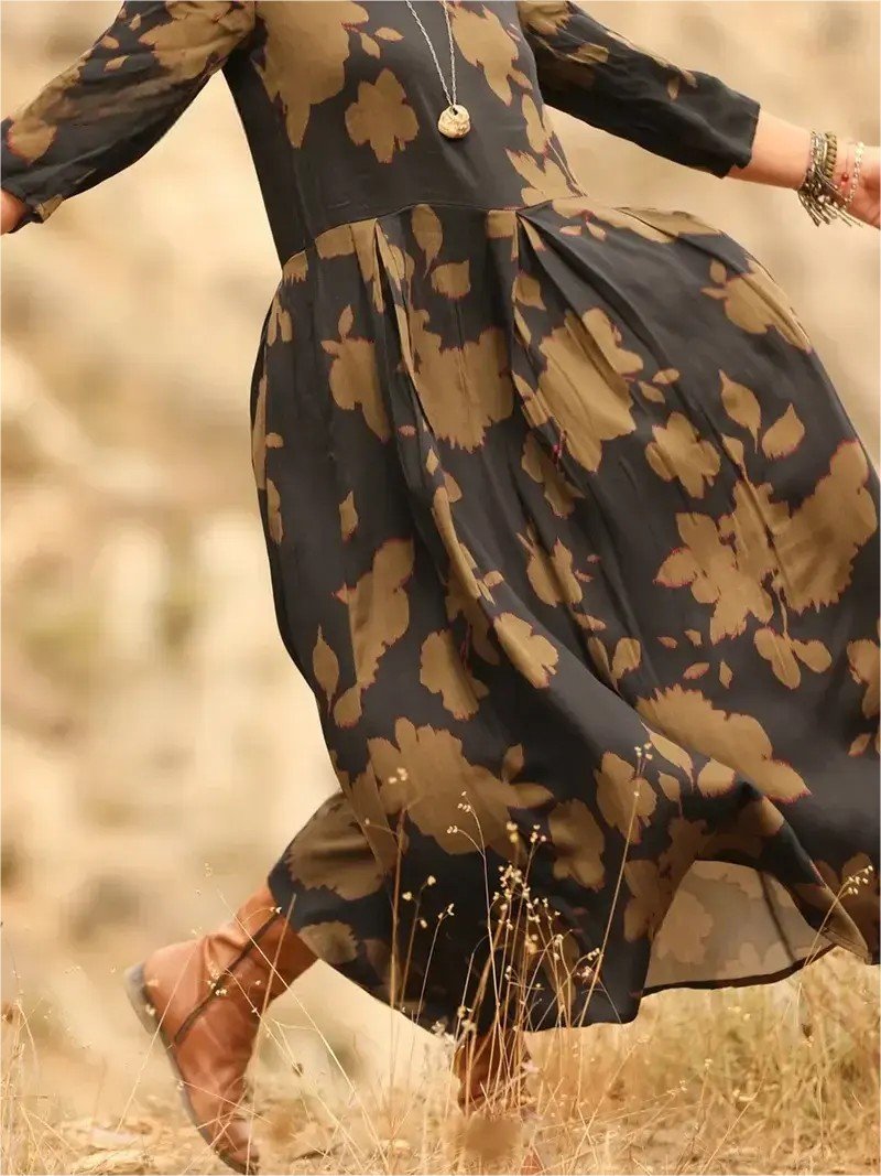 Femmes Floral Couleur 1 Col Rond Confortable Robe Maxi Rétro