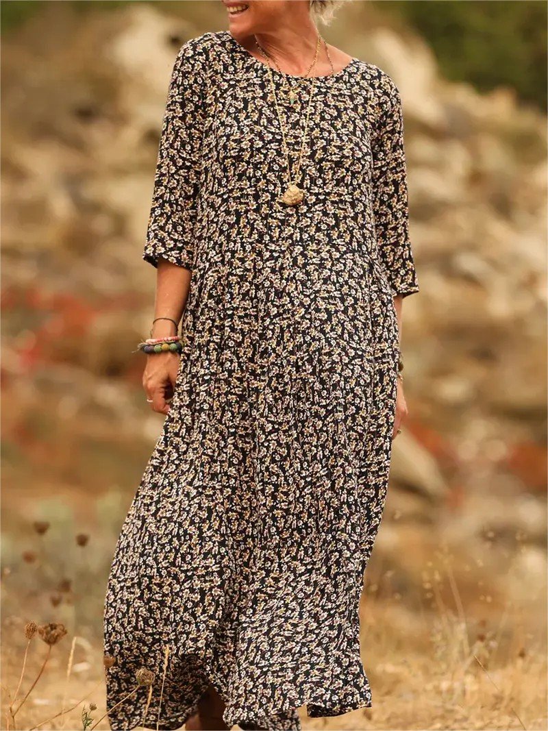 Femmes Floral Couleur 1 Col Rond Confortable Robe Maxi Rétro