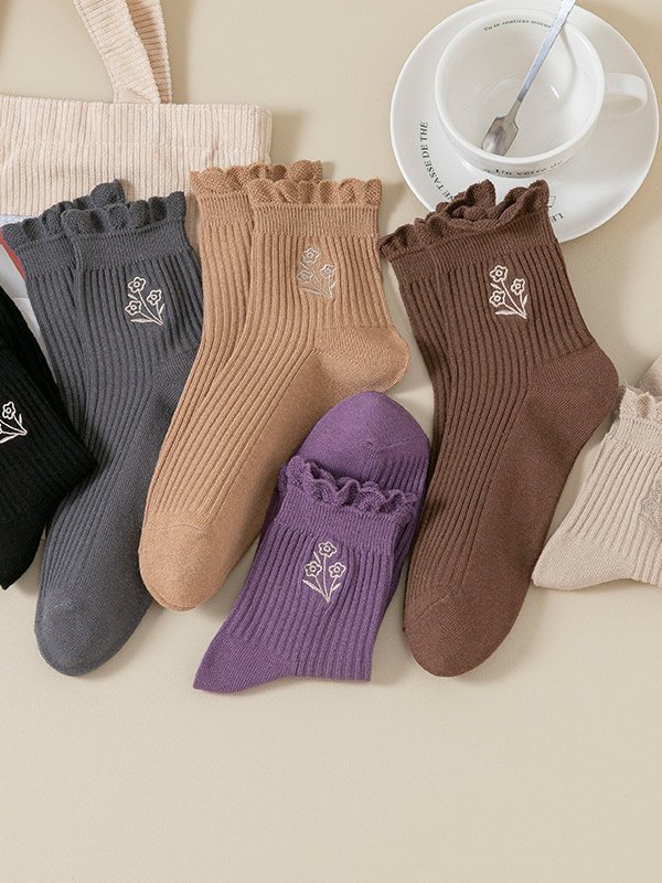 Chaussettes Femmes Simple Motifs de broderie Toutes Les Saisons Coton Brodé Anti-bactérien Quotidien Chaussettes sur le mollet Régulier