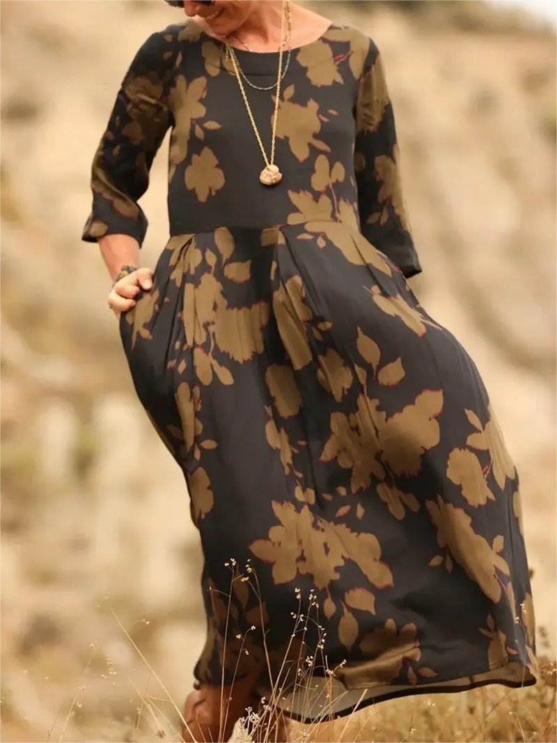Femmes Floral Couleur 1 Col Rond Confortable Robe Maxi Rétro