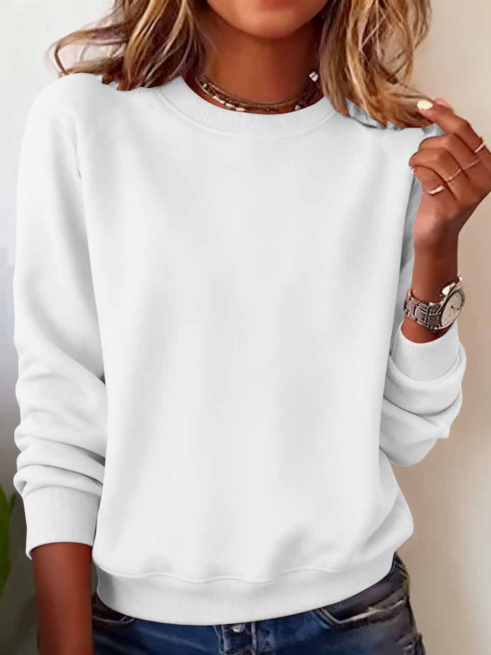Sweat-shirts Décontracté Plain Printemps / Automne Quotidien Coupe Régulière Manches Longues Col Rond Trapèze Régulier pour Femmes