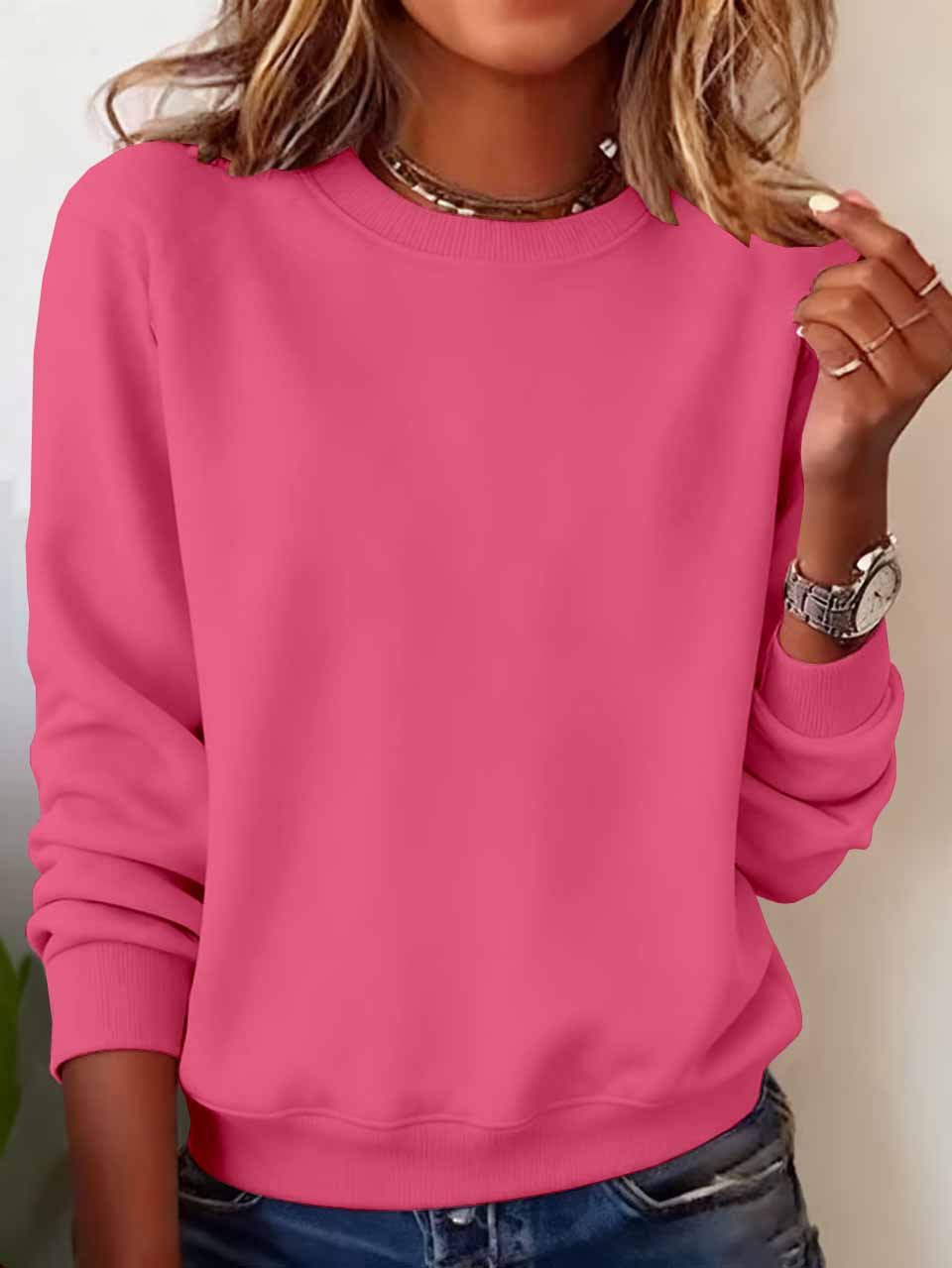 Sweat-shirts Décontracté Plain Printemps / Automne Quotidien Coupe Régulière Manches Longues Col Rond Trapèze Régulier pour Femmes