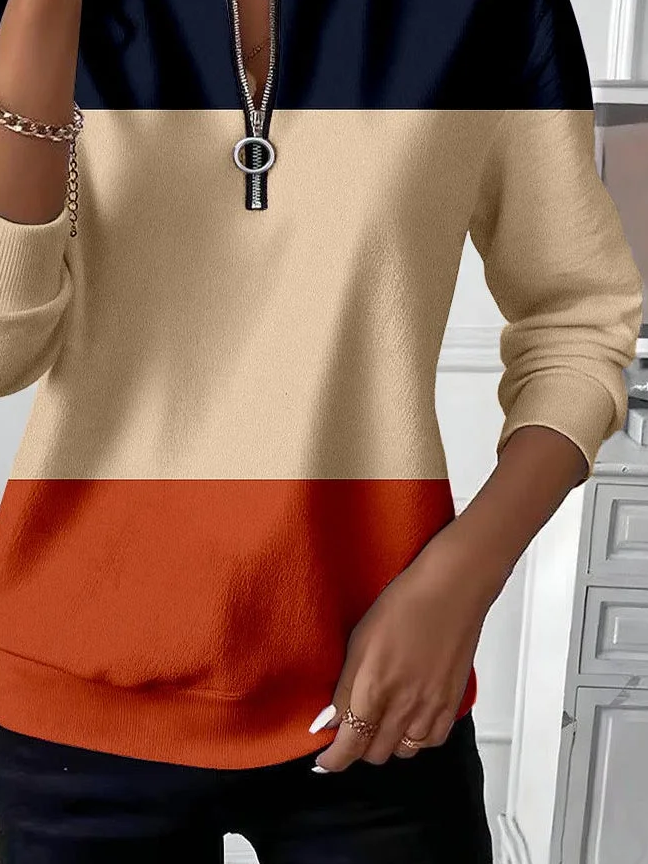 Sweat-shirts Décontracté Printemps / Automne Multicolore Bloc Polyester Naturel Régulier Droit Régulier T.-N.-L. pour Femmes