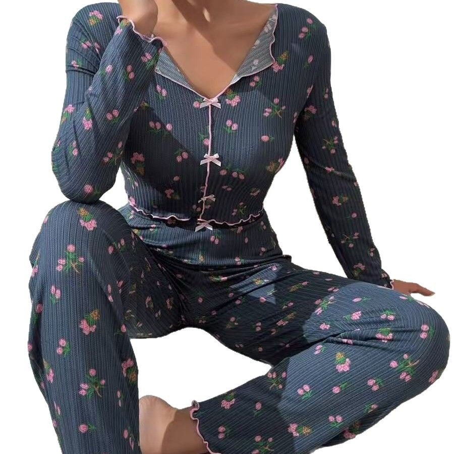 salon Ensembles Décontracté Floral Toutes Les Saisons Polyester Naturel Quotidien Coupe Régulière Manches Longues Droit pour Femmes