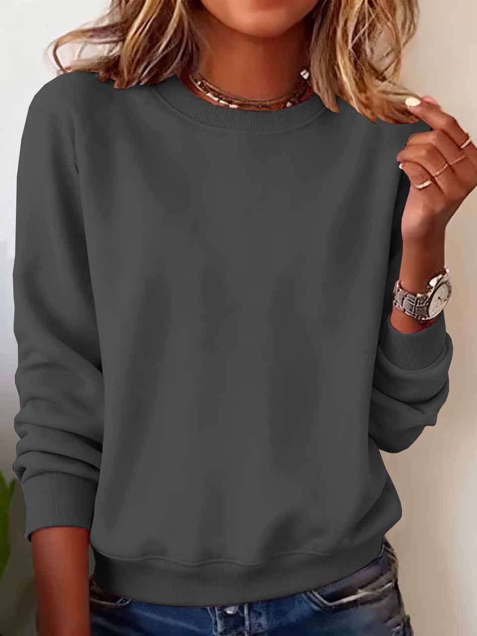 Sweat-shirts Décontracté Plain Printemps / Automne Quotidien Coupe Régulière Manches Longues Col Rond Trapèze Régulier pour Femmes