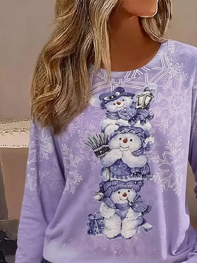 T-shirts Décontracté Printemps / Automne Noël Ample Jersey Manches Longues Col Rond Régulier Régulier pour Femmes