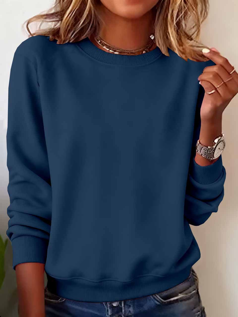 Sweat-shirts Décontracté Plain Printemps / Automne Quotidien Coupe Régulière Manches Longues Col Rond Trapèze Régulier pour Femmes