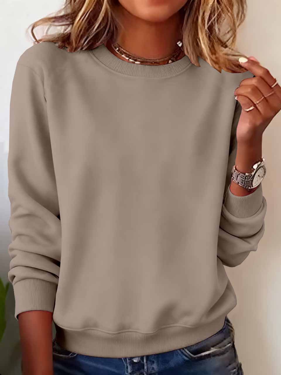 Sweat-shirts Décontracté Plain Printemps / Automne Quotidien Coupe Régulière Manches Longues Col Rond Trapèze Régulier pour Femmes