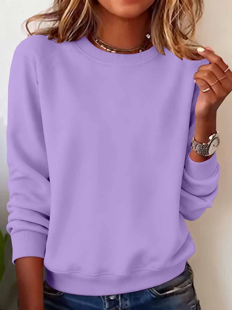 Sweat-shirts Décontracté Plain Printemps / Automne Quotidien Coupe Régulière Manches Longues Col Rond Trapèze Régulier pour Femmes