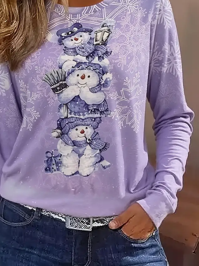 T-shirts Décontracté Printemps / Automne Noël Ample Jersey Manches Longues Col Rond Régulier Régulier pour Femmes
