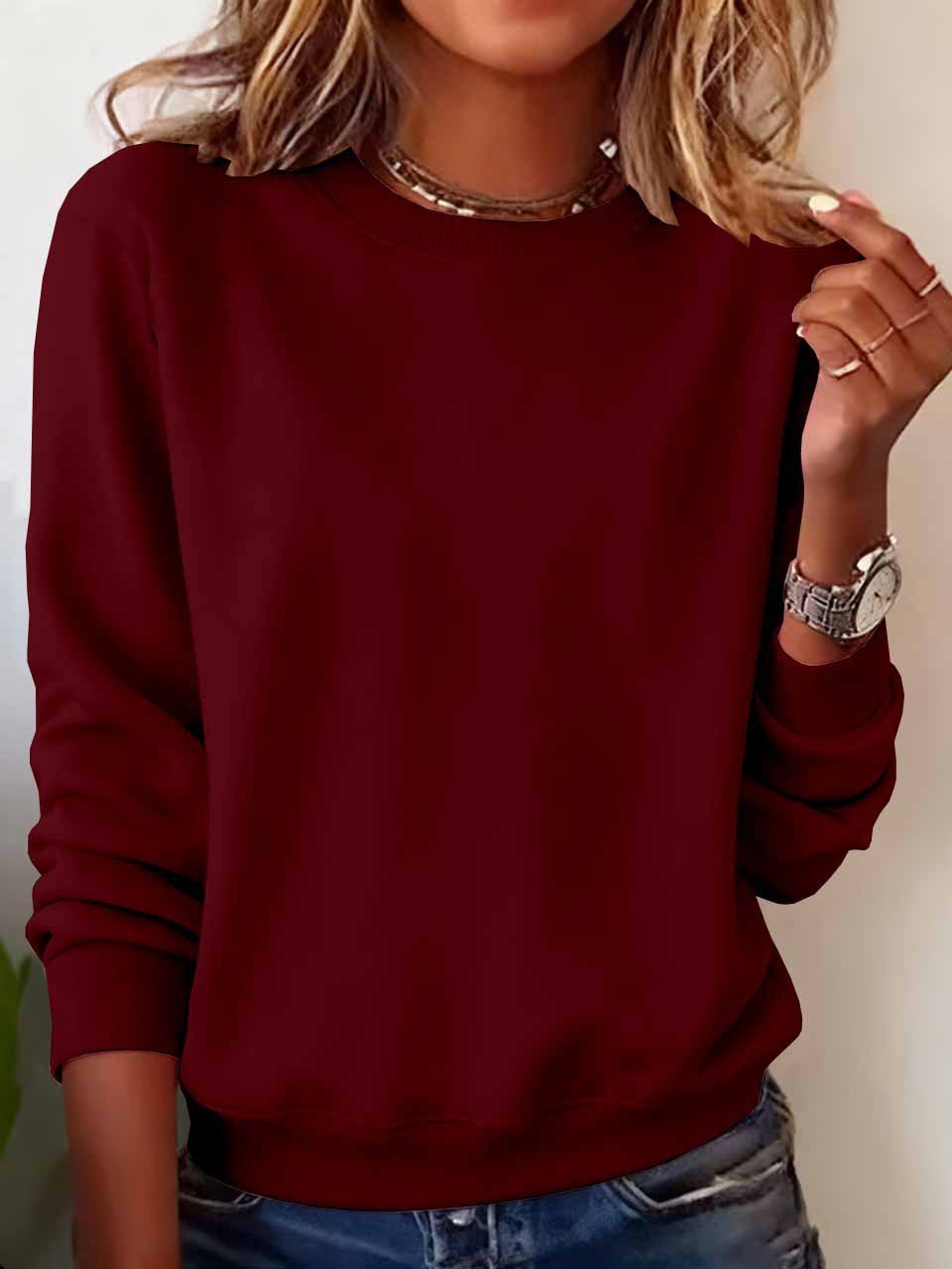 Sweat-shirts Décontracté Plain Printemps / Automne Quotidien Coupe Régulière Manches Longues Col Rond Trapèze Régulier pour Femmes