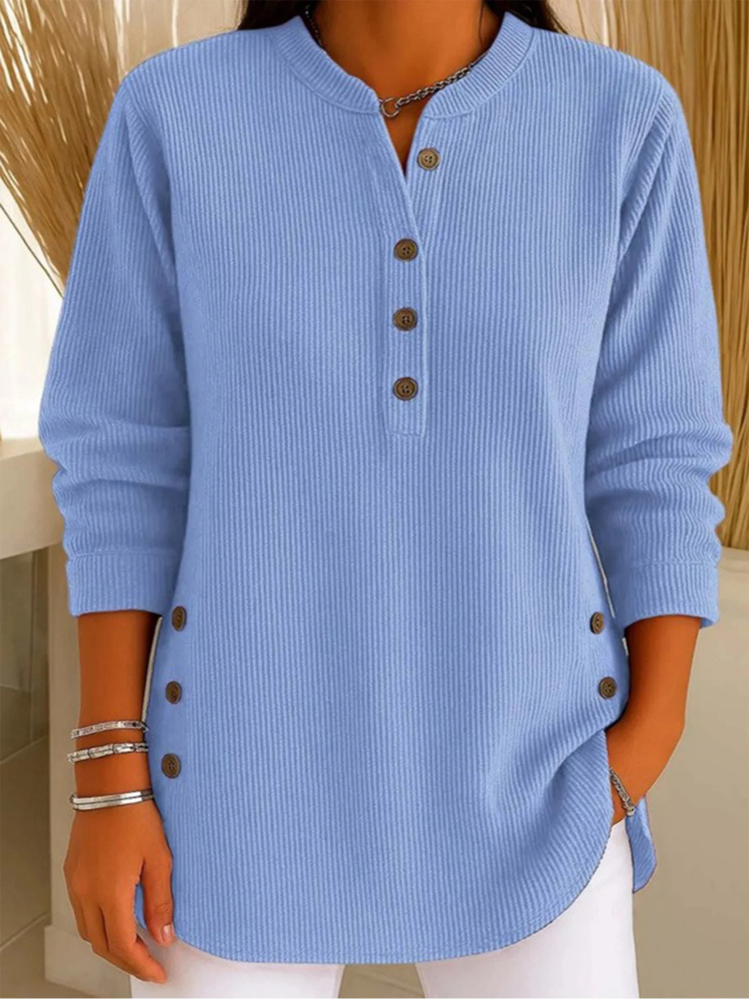 Blouses Femmes Décontracté Plain Printemps / Automne Col Montant Aucune élasticité Ample Régulier Droit Régulier